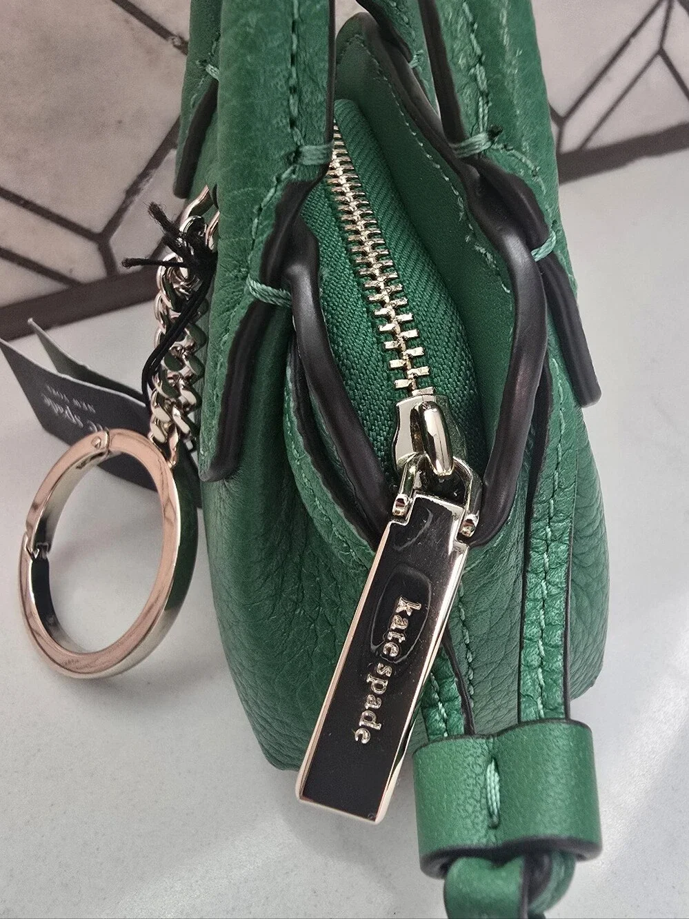 KATE SPADE Dumpling Pebble Leather Micro Coin Purse Key Ring in Green Bean